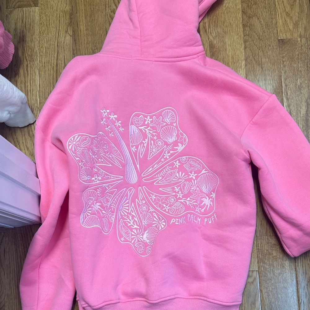 Pink Hoodie with Palm Tree Design - Picture 2 of 3